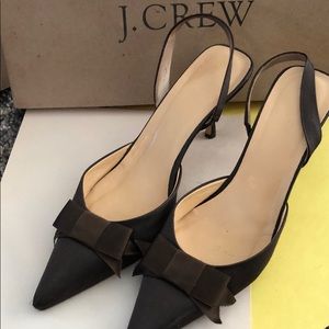 J Crew kitten heel satin bow pumps